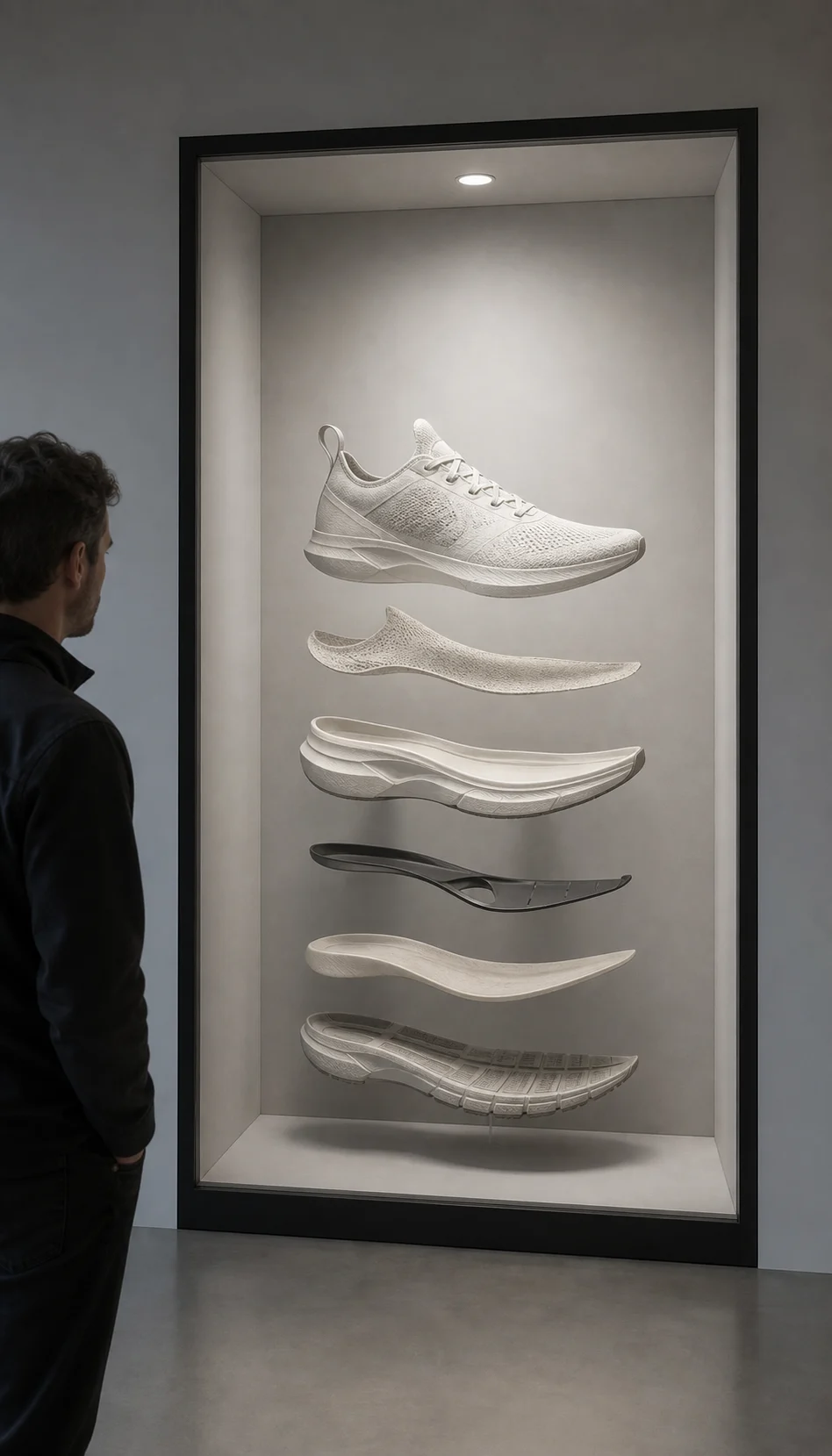 Performance sneaker separated into dimensional construction layers
