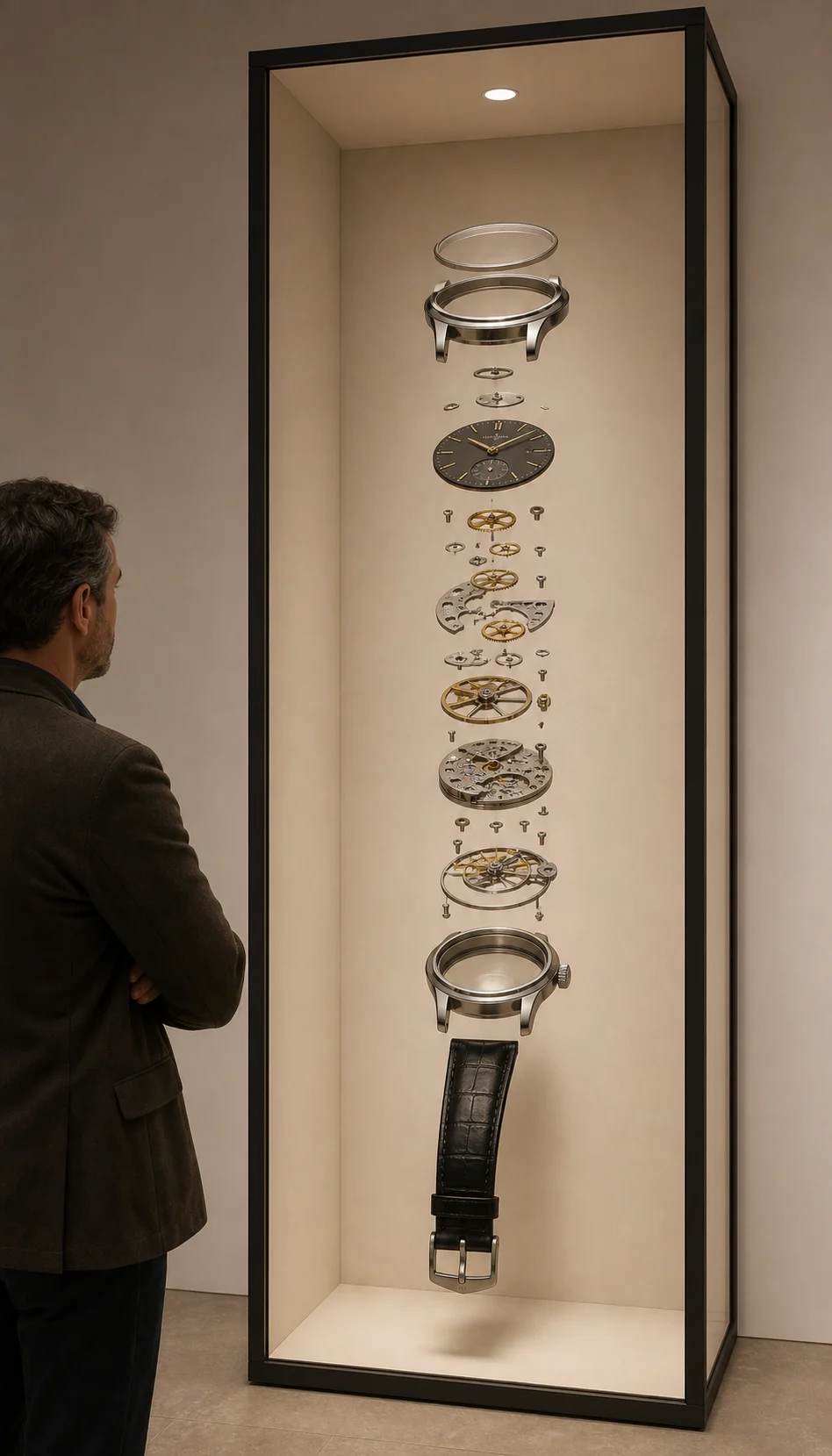 Mechanical watch separated into dimensional components