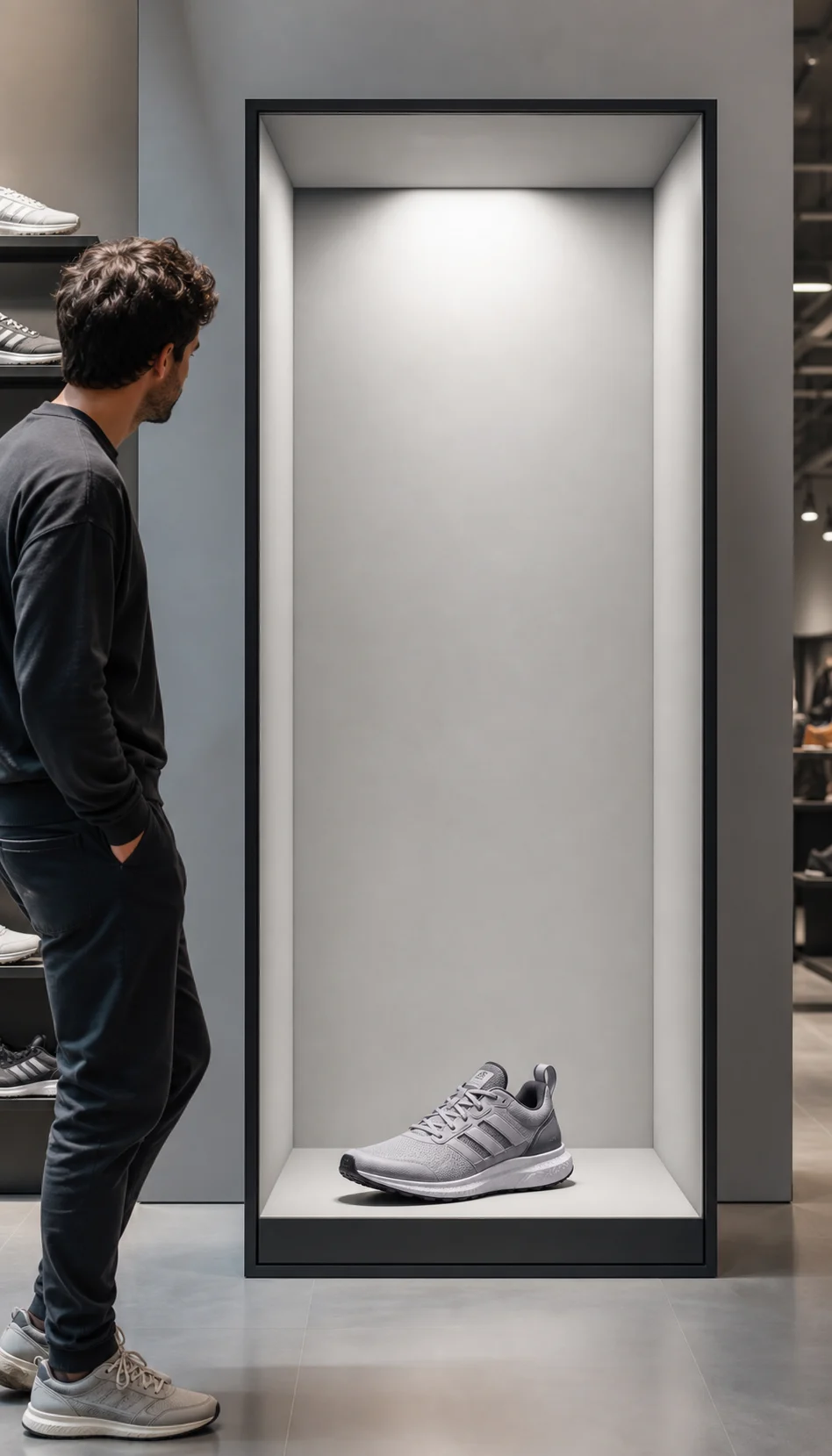 Dimensional footwear presentation in a retail presence chamber