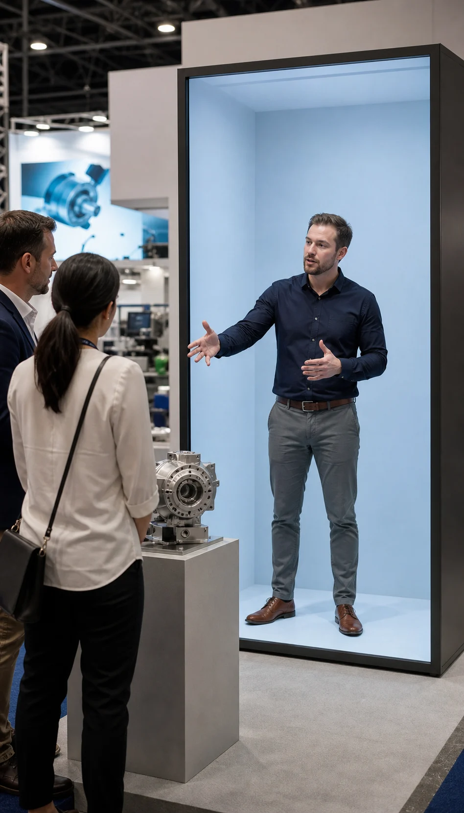 Remote engineer guiding an industrial product demonstration