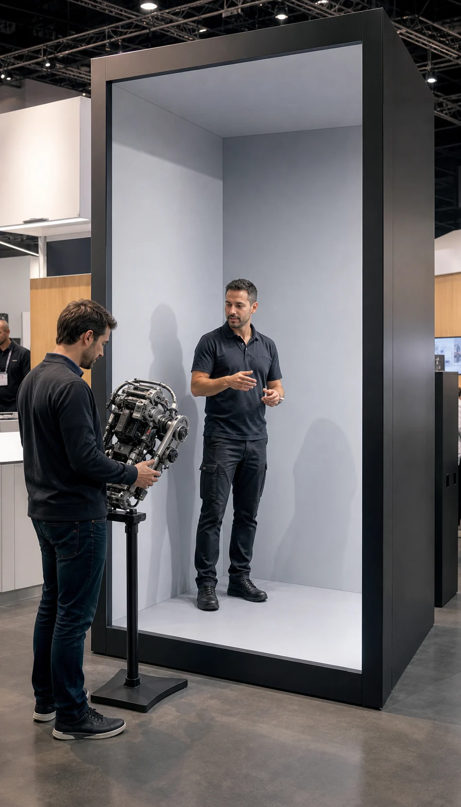 Technical specialist guiding a robotics demonstration