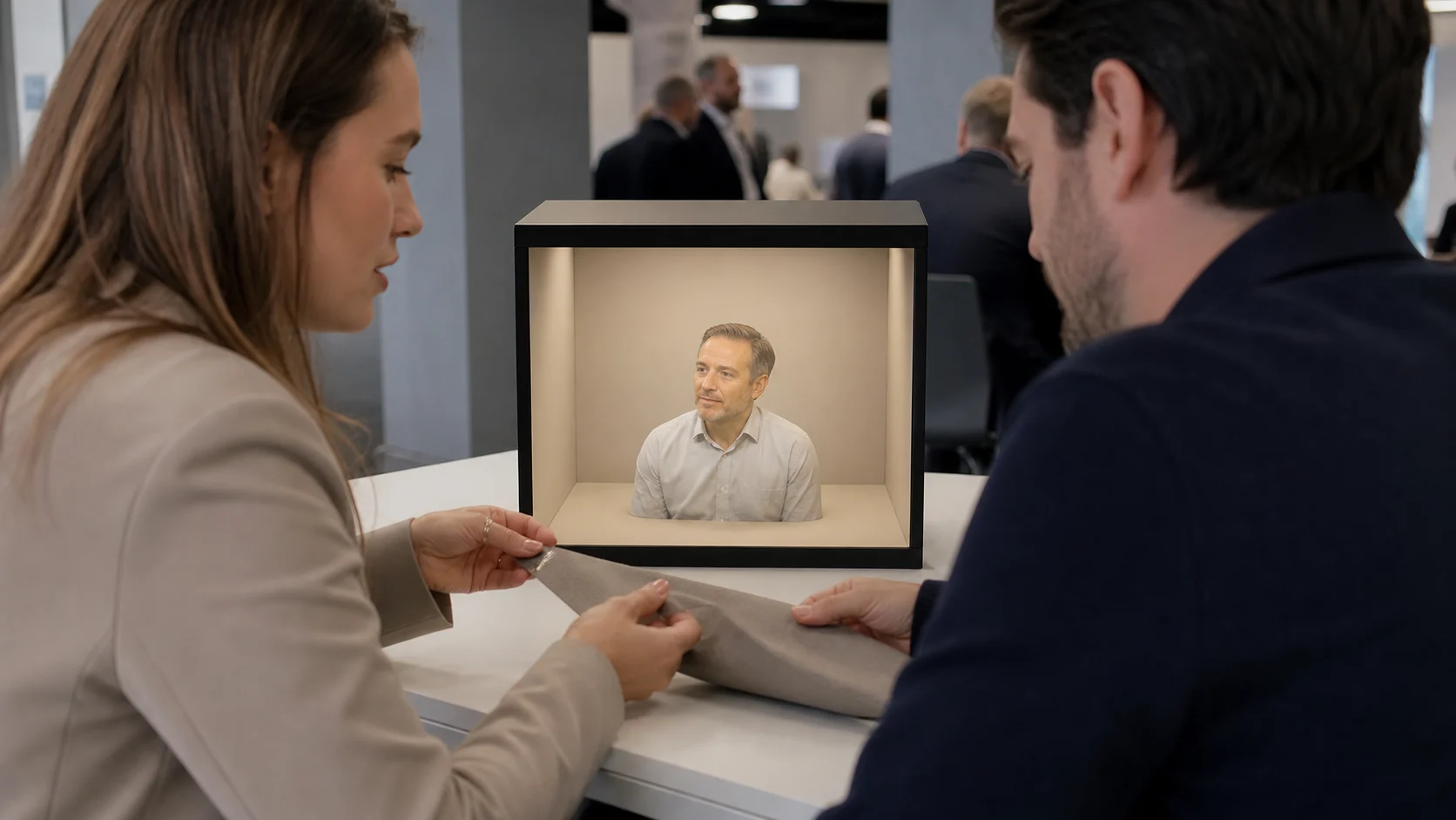 Compact remote specialist at a buyer table