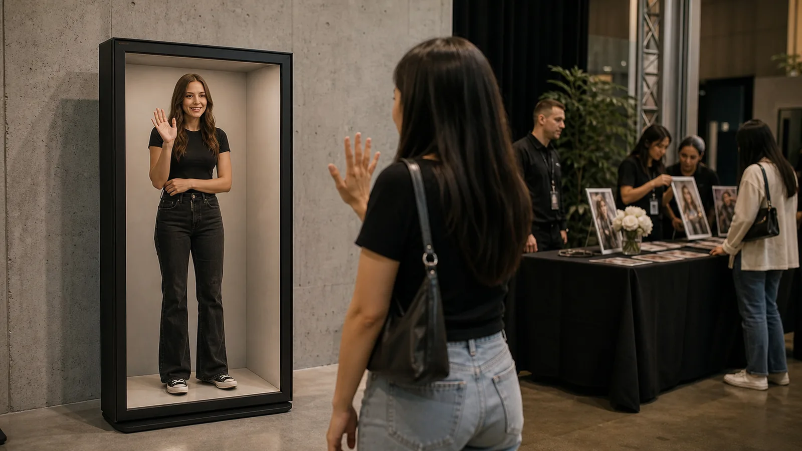 AI-generated Reality Relay concept showing one fan having a short recognized interaction with a remote artist