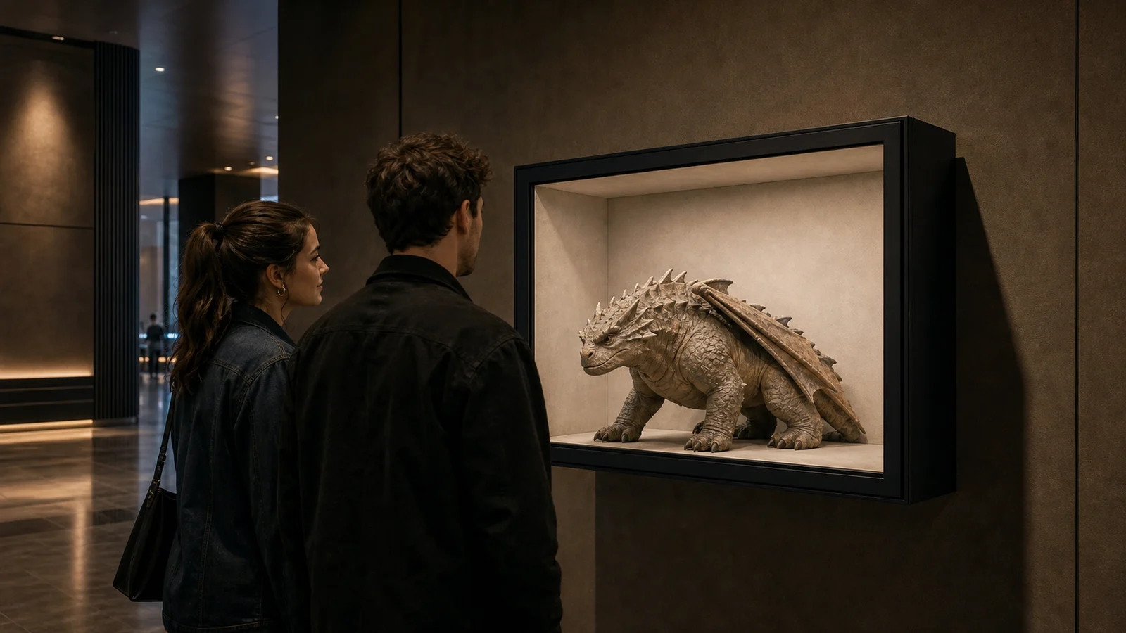 AI-generated Reality Relay concept showing moviegoers encountering a dimensional creature or prop from the film inside a framed scene